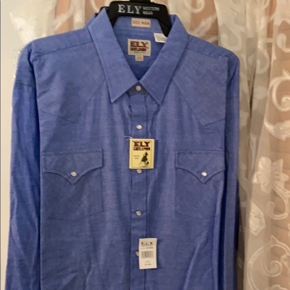 NWT ELY Big Man Cattleman Western Shirt Blue 3X